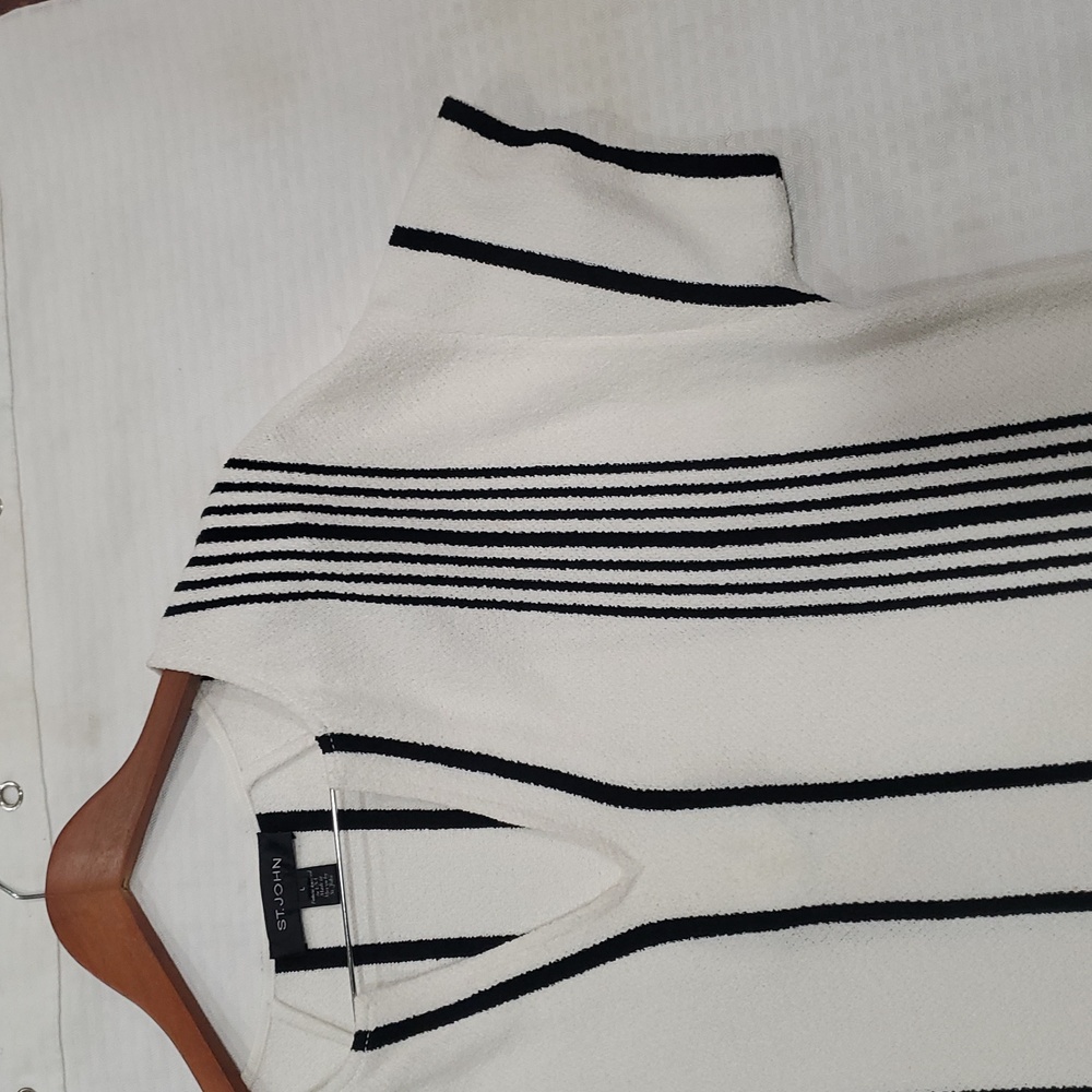 St John white black Terry Cloth  striped knit tunic dress size L - Picture 14 of 16